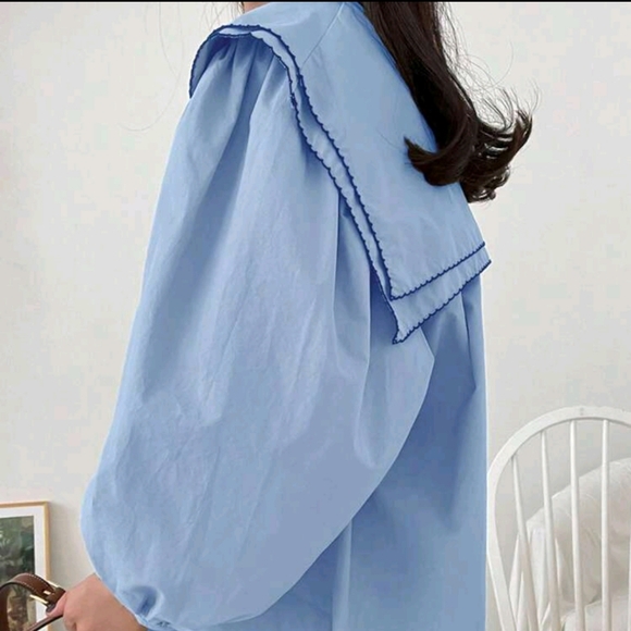 Women's Casual Ruffle Collar Long Sleeve Blouse, Spring/Fall - Picture 2 of 4